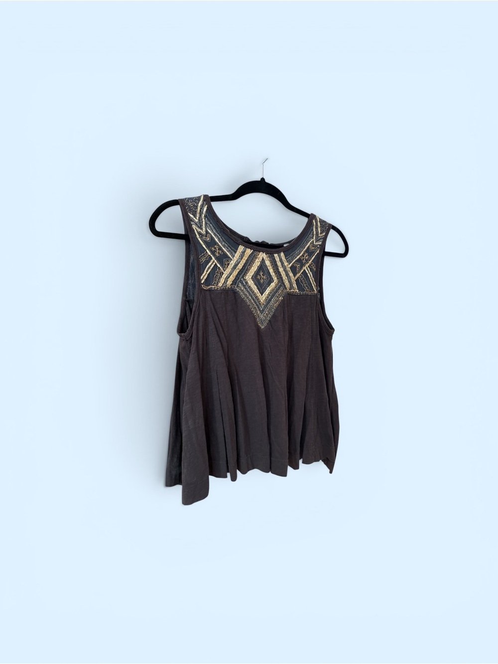Women’s Embellished Sleeveless Tank Top in Black with Gold Detail